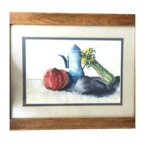 Watercolor Painting Still Life Abstract Vegetable Artist Signed Giordiano Framed
